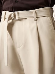 Reiss Stone Atwell Monogram Relaxed-Fit Belted Trousers - Image 4 of 6