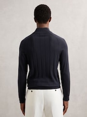 Reiss Navy Findlay Merino Wool Wide-Rib Half-Zip Jumper - Image 5 of 6