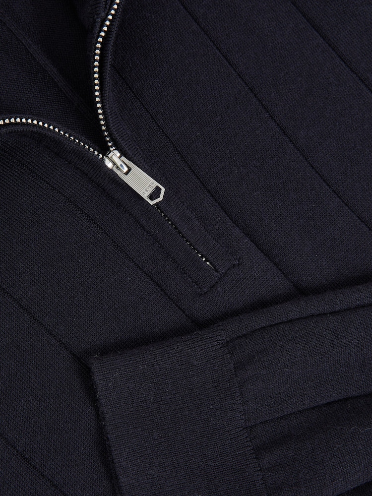 Reiss Navy Findlay Merino Wool Wide-Rib Half-Zip Jumper - Image 6 of 6