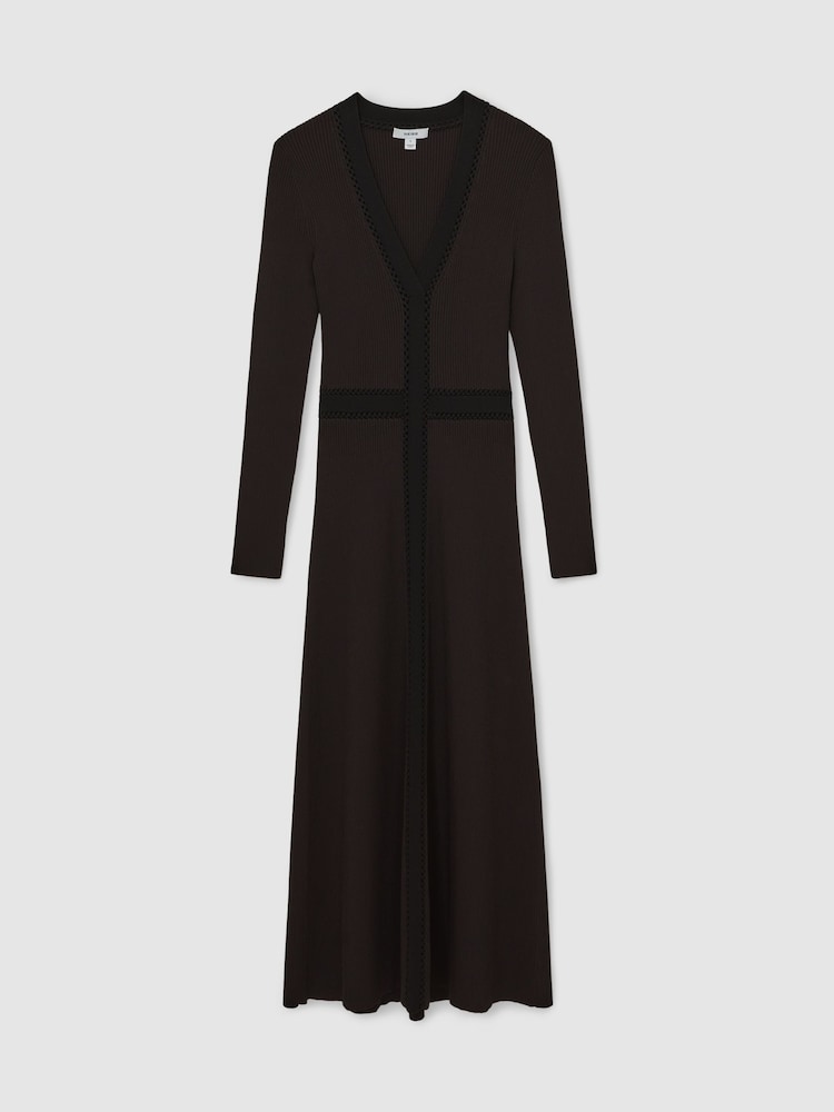 Reiss Chocolate Brown/Black Laura Knitted Dress - Image 2 of 5