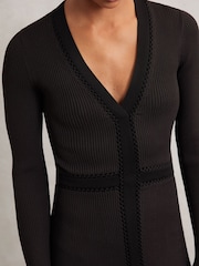 Reiss Chocolate Brown/Black Laura Knitted Dress - Image 3 of 5
