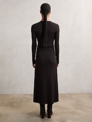 Reiss Chocolate Brown/Black Laura Knitted Dress - Image 4 of 5