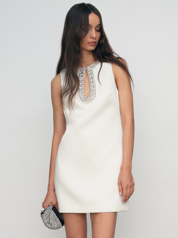 Reiss Ivory Leome Satin Crystal-Embellished Mini Dress - Image 1 of 6
