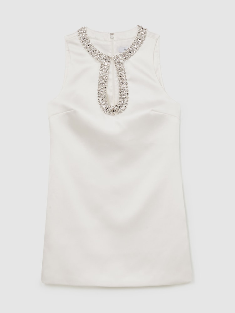 Reiss Ivory Leome Satin Crystal-Embellished Mini Dress - Image 2 of 6