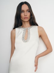 Reiss Ivory Leome Satin Crystal-Embellished Mini Dress - Image 4 of 6
