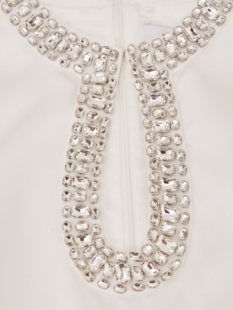 Reiss Ivory Leome Satin Crystal-Embellished Mini Dress - Image 6 of 6