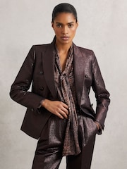 Reiss Brown Naomi Crocodile-Print Tie-Neck Blouse - Image 4 of 7