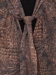 Reiss Brown Naomi Crocodile-Print Tie-Neck Blouse - Image 7 of 7