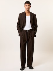 Reiss Brown Atwell Monogram Relaxed-Fit Belted Trousers - Image 1 of 7