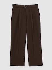 Reiss Brown Atwell Monogram Relaxed-Fit Belted Trousers - Image 2 of 7