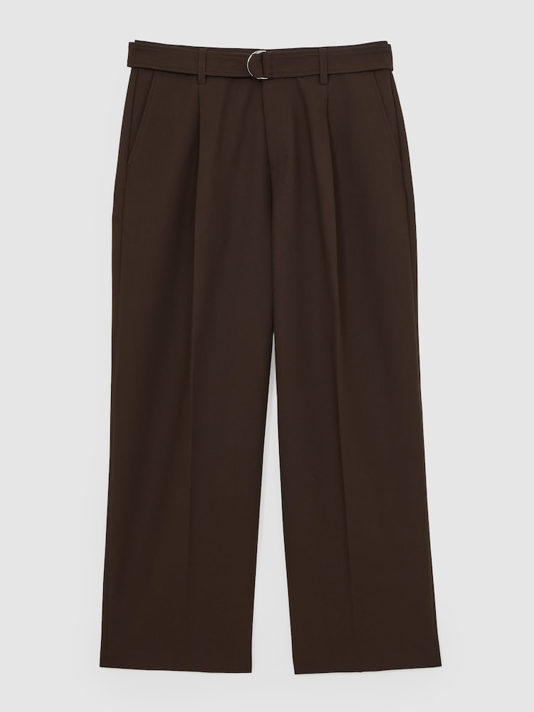 Reiss Brown Atwell Monogram Relaxed-Fit Belted Trousers - Image 2 of 7