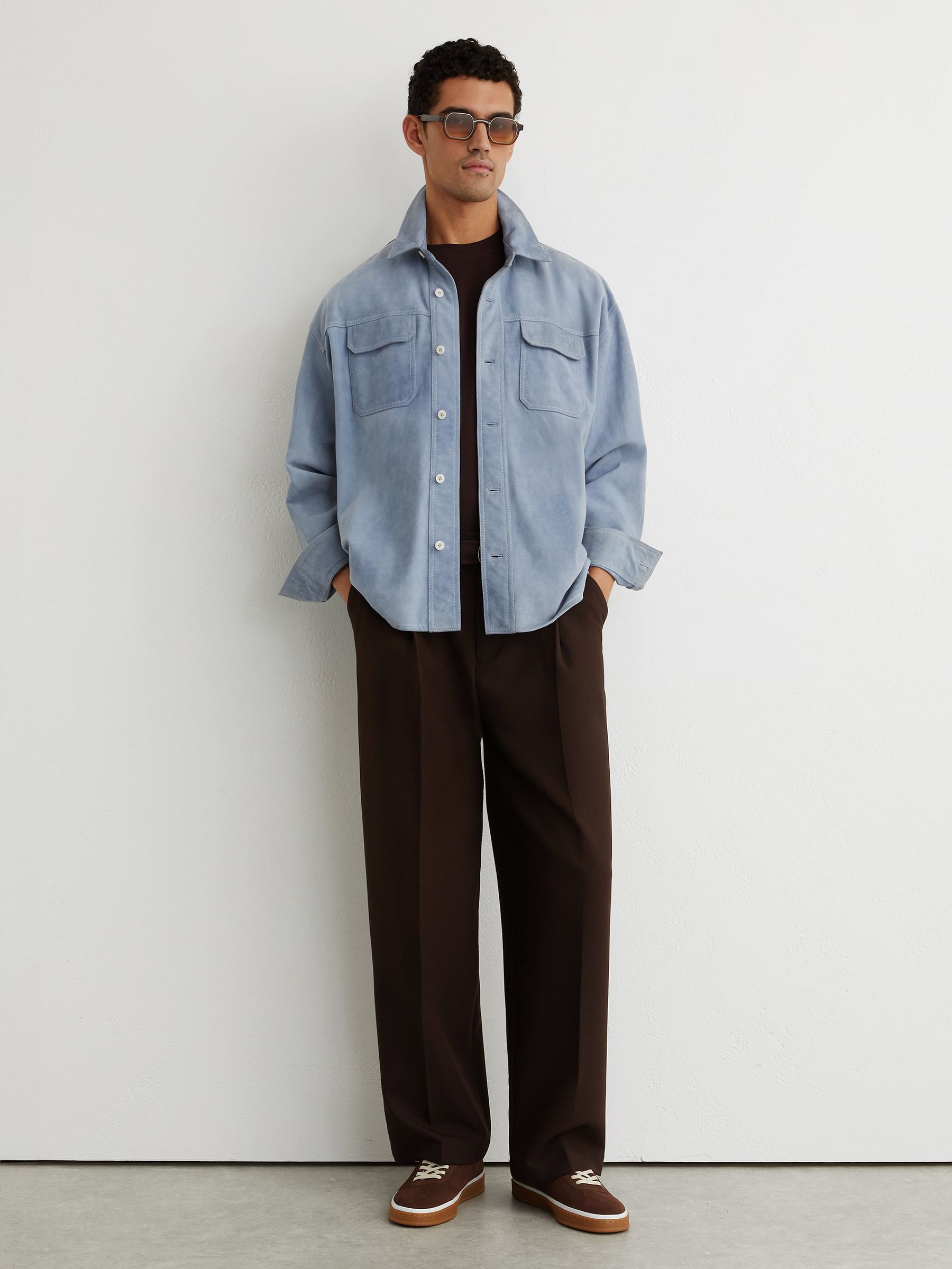 Buy Reiss Brown Atwell Monogram Relaxed-Fit Belted Trousers from