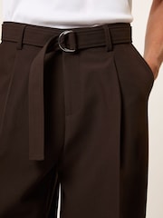 Reiss Brown Atwell Monogram Relaxed-Fit Belted Trousers - Image 3 of 7