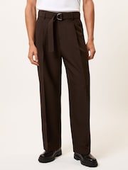 Reiss Brown Atwell Monogram Relaxed-Fit Belted Trousers - Image 4 of 7