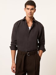Reiss Brown Atwell Monogram Relaxed-Fit Belted Trousers - Image 5 of 7