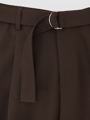 Reiss Brown Atwell Monogram Relaxed-Fit Belted Trousers - Image 7 of 7