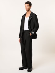 Reiss Black Atwell Monogram Relaxed-Fit Belted Trousers - Image 1 of 6