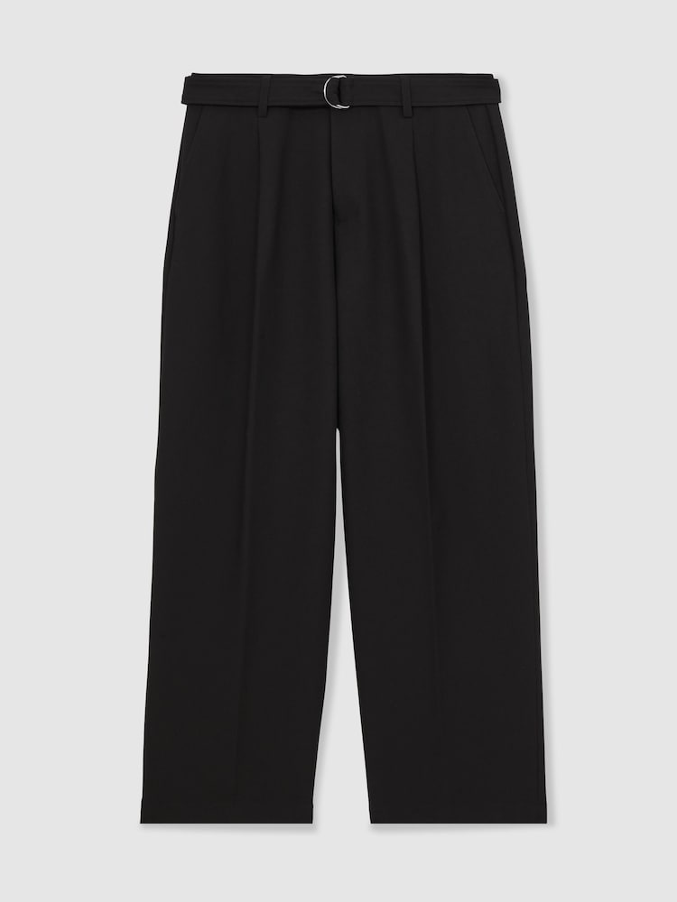 Reiss Black Atwell Monogram Relaxed-Fit Belted Trousers - Image 2 of 6