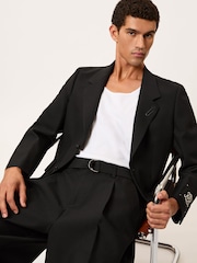 Reiss Black Atwell Monogram Relaxed-Fit Belted Trousers - Image 3 of 6