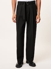 Reiss Black Atwell Monogram Relaxed-Fit Belted Trousers - Image 4 of 6