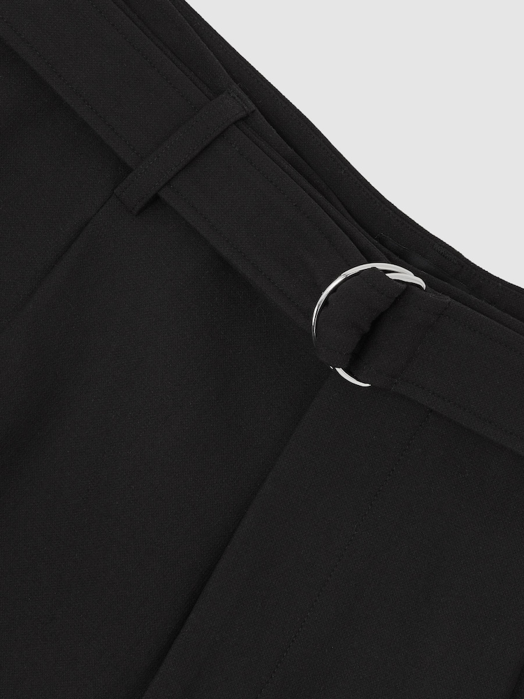 Reiss Black Atwell Monogram Relaxed-Fit Belted Trousers - Image 6 of 6