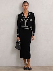 Reiss Black/Ivory Lorrie Petite Wool-Blend Tipped Dress With Cashmere - Image 1 of 7