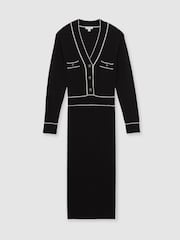 Reiss Black/Ivory Lorrie Petite Wool-Blend Tipped Dress With Cashmere - Image 2 of 7