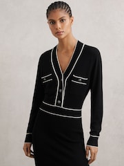 Reiss Black/Ivory Lorrie Petite Wool-Blend Tipped Dress With Cashmere - Image 3 of 7