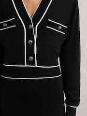 Reiss Black/Ivory Lorrie Petite Wool-Blend Tipped Dress With Cashmere - Image 4 of 7