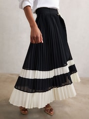 Reiss Navy/Ivory Goldie Belted Pleated Midi Skirt - Image 6 of 8