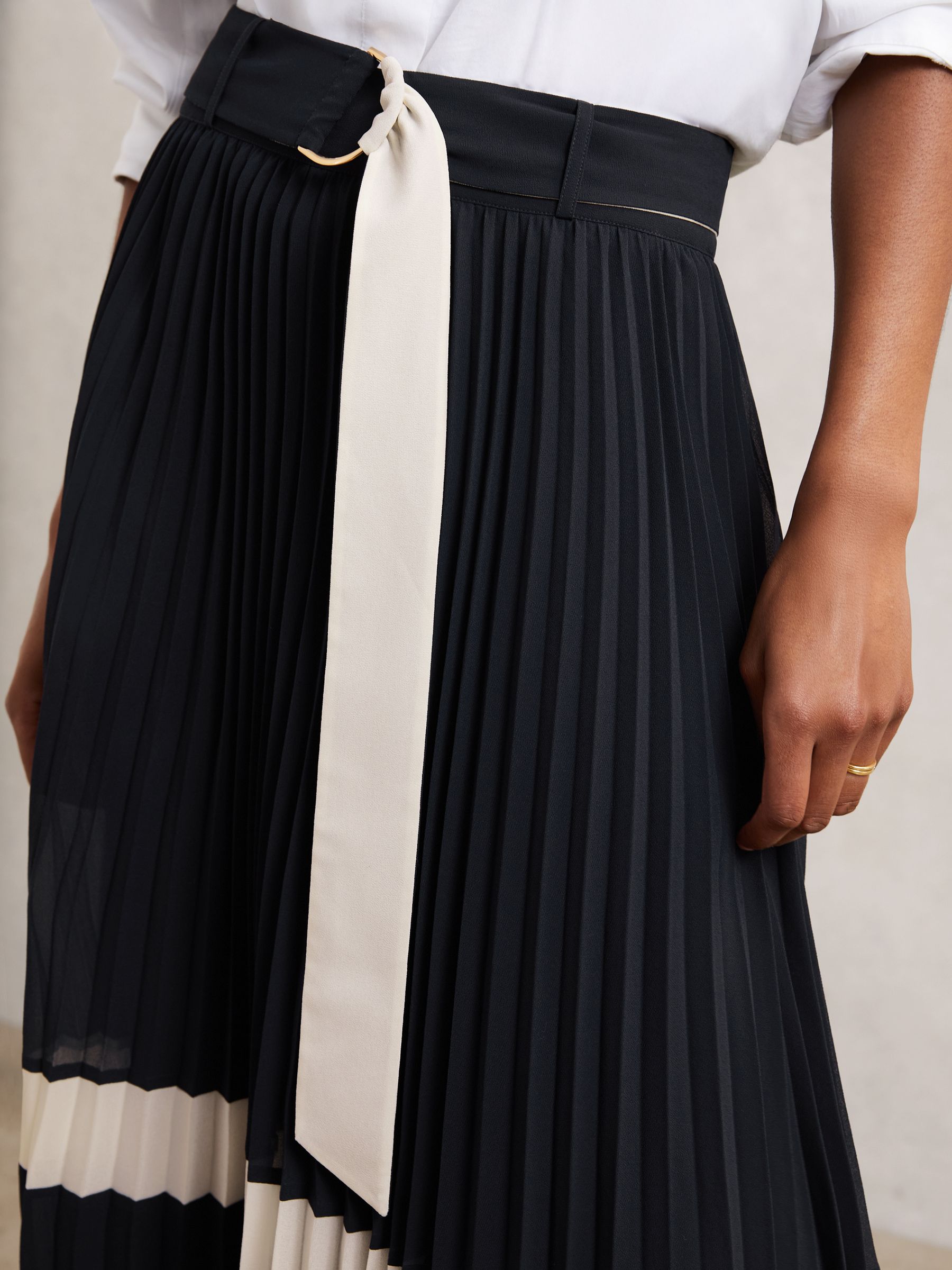 Buy Reiss Navy/Ivory Goldie Belted Pleated Midi Skirt from Next USA