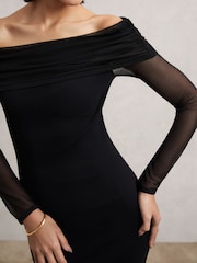 Reiss Black Angelica Sheer-Sleeve Knit Midi Dress - Image 1 of 6