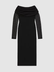 Reiss Black Angelica Sheer-Sleeve Knit Midi Dress - Image 2 of 6