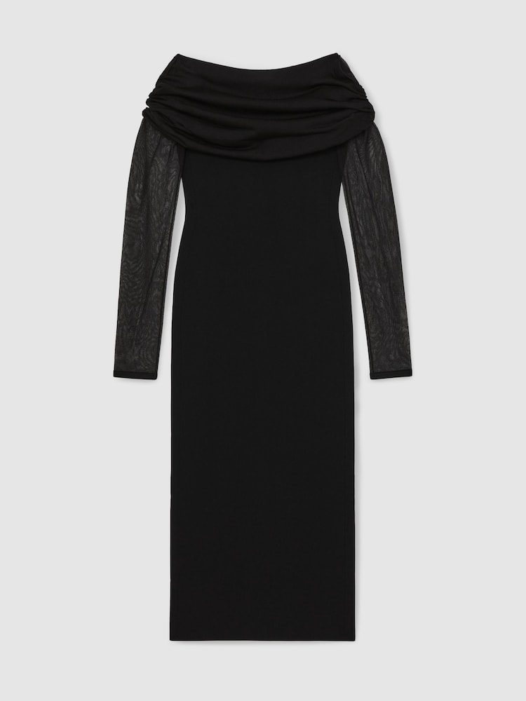 Reiss Black Angelica Sheer-Sleeve Knit Midi Dress - Image 2 of 6