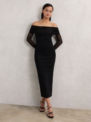 Reiss Black Angelica Sheer-Sleeve Knit Midi Dress - Image 3 of 6