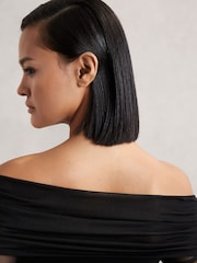 Reiss Black Angelica Sheer-Sleeve Knit Midi Dress - Image 4 of 6