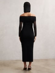 Reiss Black Angelica Sheer-Sleeve Knit Midi Dress - Image 5 of 6