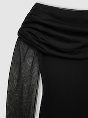 Reiss Black Angelica Sheer-Sleeve Knit Midi Dress - Image 6 of 6