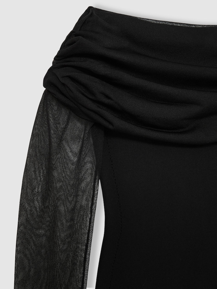 Reiss Black Angelica Sheer-Sleeve Knit Midi Dress - Image 6 of 6