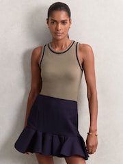 Reiss Khaki Green/Navy Becca Stretch-Cotton Jersey Tipped Vest - Image 1 of 5
