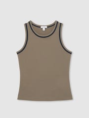 Reiss Khaki Green/Navy Becca Stretch-Cotton Jersey Tipped Vest - Image 2 of 5