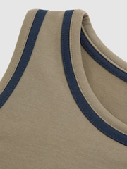 Reiss Khaki Green/Navy Becca Stretch-Cotton Jersey Tipped Vest - Image 5 of 5