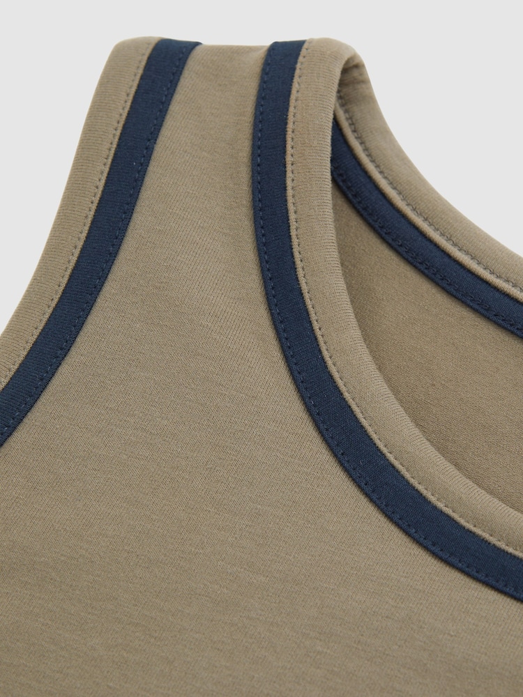 Reiss Khaki Green/Navy Becca Stretch-Cotton Jersey Tipped Vest - Image 5 of 5