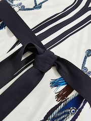 Reiss Blue/Brown Gemma Scarf-Print V-Neck Belted Midi Dress - Image 6 of 6
