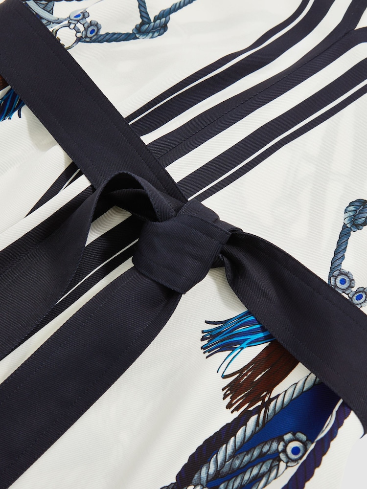 Reiss Blue/Brown Gemma Scarf-Print V-Neck Belted Midi Dress - Image 6 of 6