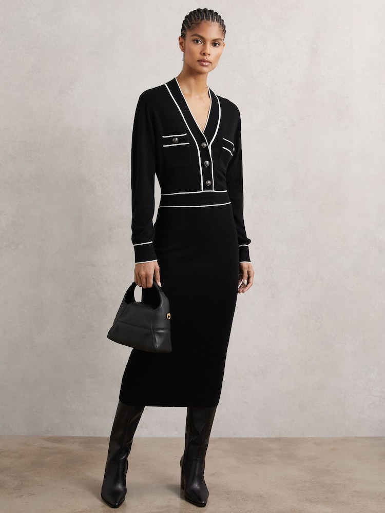 Reiss Lorrie Button Front Knitted Dress - Bild 1 von 6