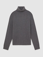 Reiss Mid Grey Melange Dartford Cable-Knit Roll-Neck Jumper With Wool - Image 2 of 6
