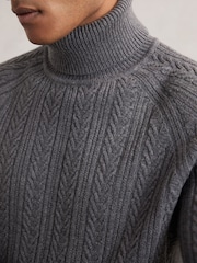 Reiss Mid Grey Melange Dartford Cable-Knit Roll-Neck Jumper With Wool - Image 3 of 6