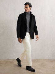 Reiss Mid Grey Melange Dartford Cable-Knit Roll-Neck Jumper With Wool - Image 4 of 6