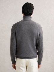 Reiss Mid Grey Melange Dartford Cable-Knit Roll-Neck Jumper With Wool - Image 5 of 6